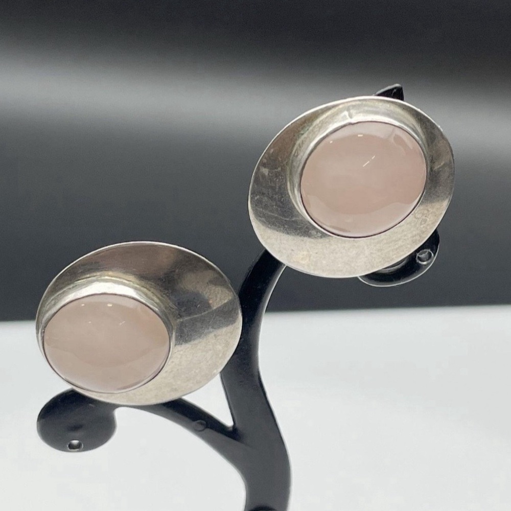 🩷 Sucherman Sterling Silver Rose Quartz 1” Disc Stud Earrings | Modernist